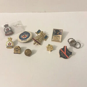 Vintage Lot of 10 Assorted Pins Canada Saskatoon Toronto Police Handcuffs Legion